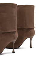 Women's Taupe Suede Thin Heeled Boots | Derimod