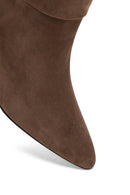Women's Taupe Suede Thin Heeled Boots | Derimod
