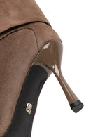 Women's Taupe Suede Thin Heeled Boots | Derimod