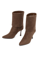Women's Taupe Suede Thin Heeled Boots | Derimod