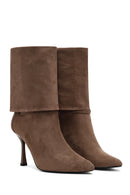 Women's Taupe Suede Thin Heeled Boots | Derimod