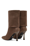 Women's Taupe Suede Thin Heeled Boots | Derimod