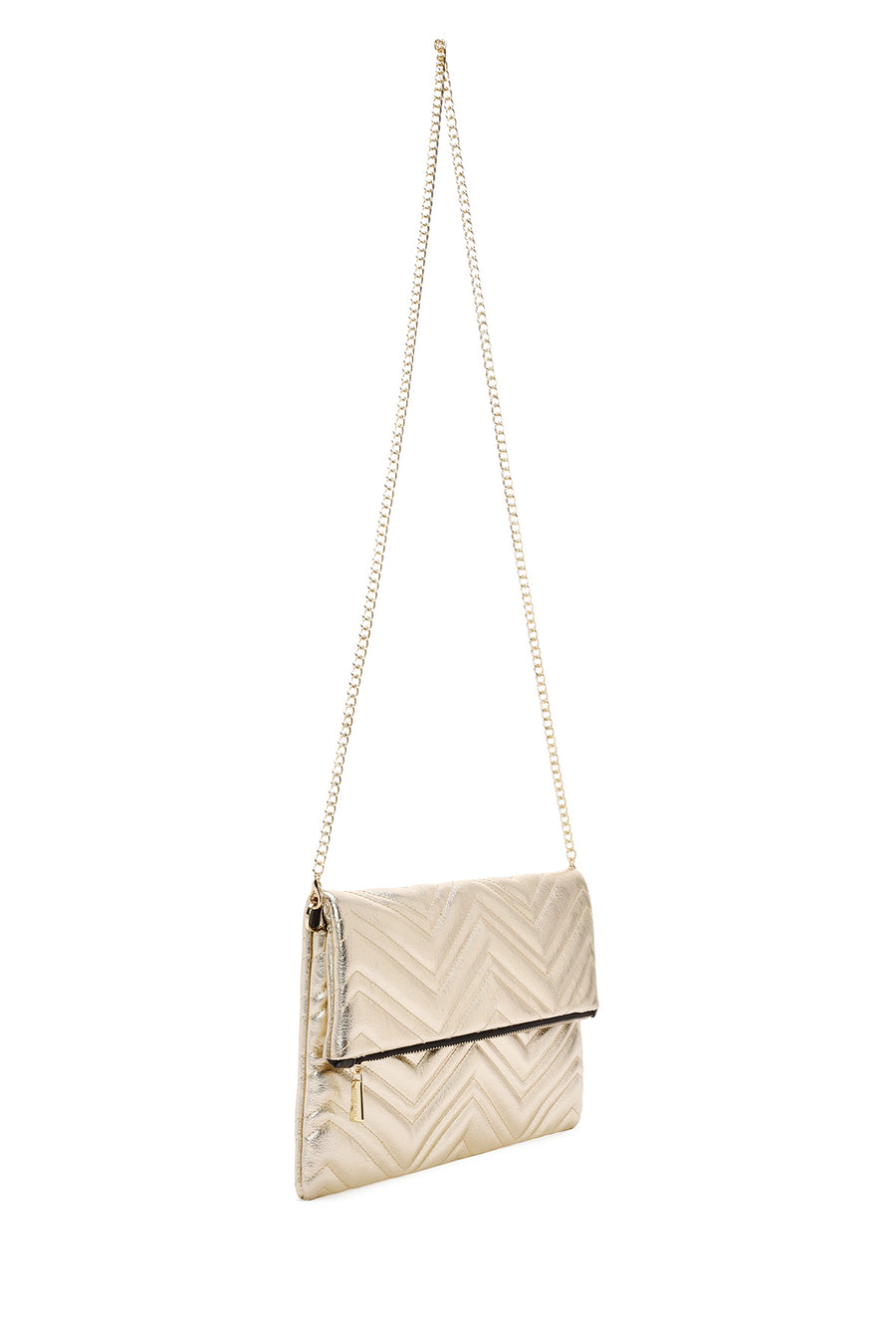 Women's Gold Long Chain Strap Quilted Clutch Bag