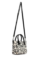 Kastamonu Stone Print Women's Black Long Strap Patterned Fabric Mini Handbag | Derimod