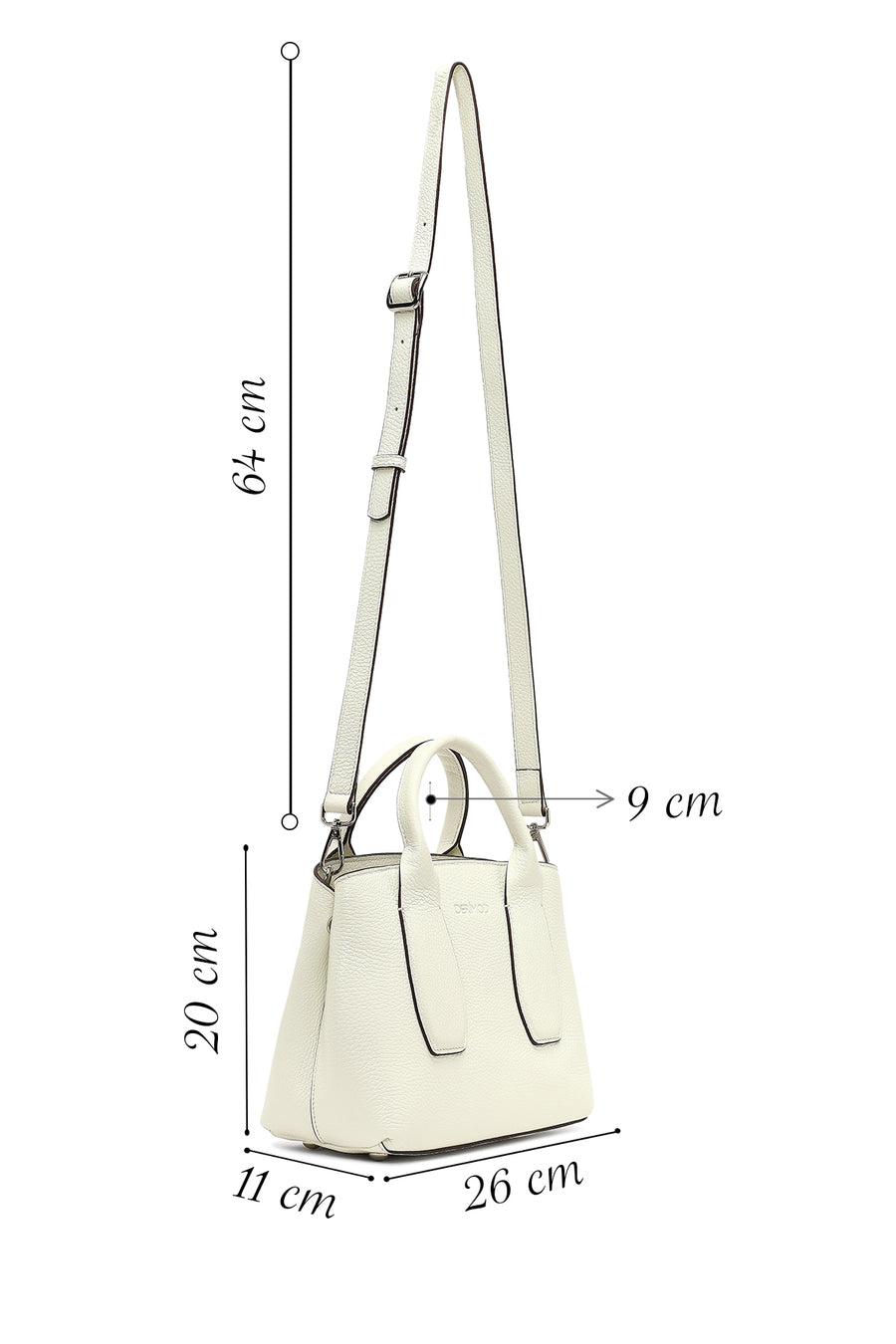Women's Cream Long Strap Classic Leather Handbag