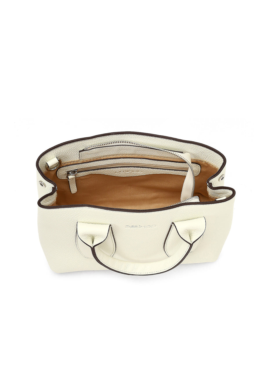 Women's Cream Long Strap Classic Leather Handbag