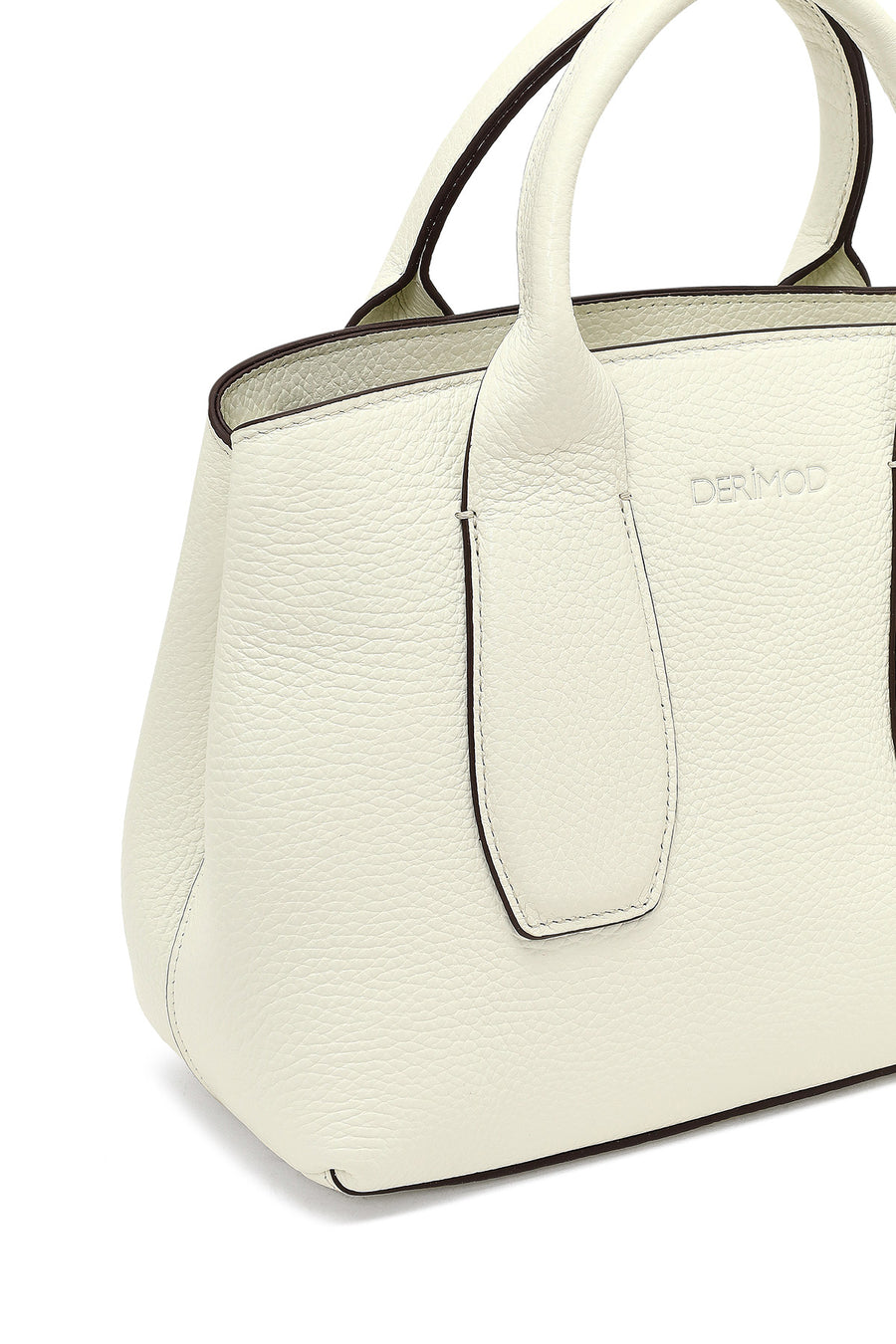 Women's Cream Long Strap Classic Leather Handbag
