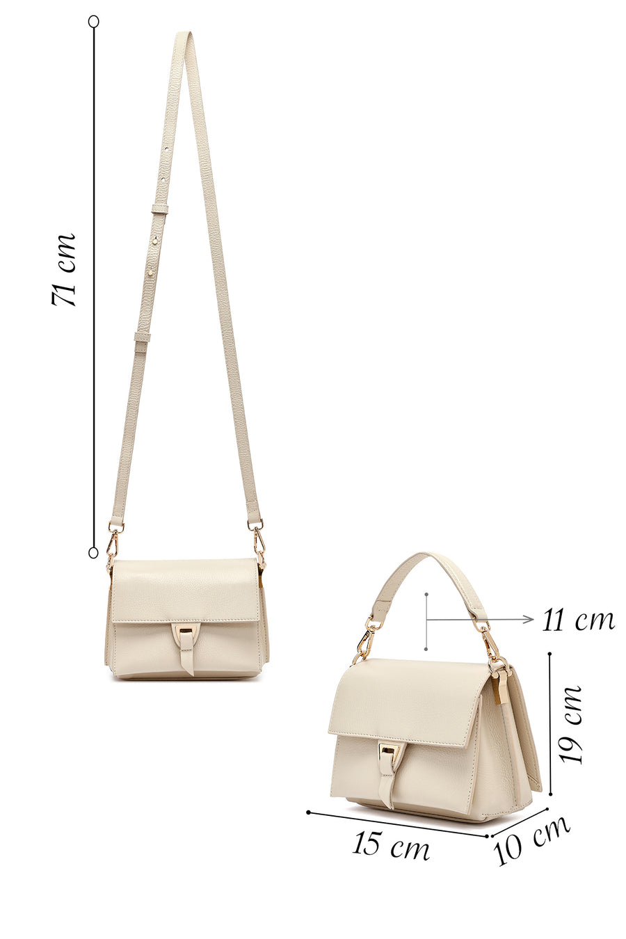 Woman Cream Long Strap Leather Mini Crossbody Bag