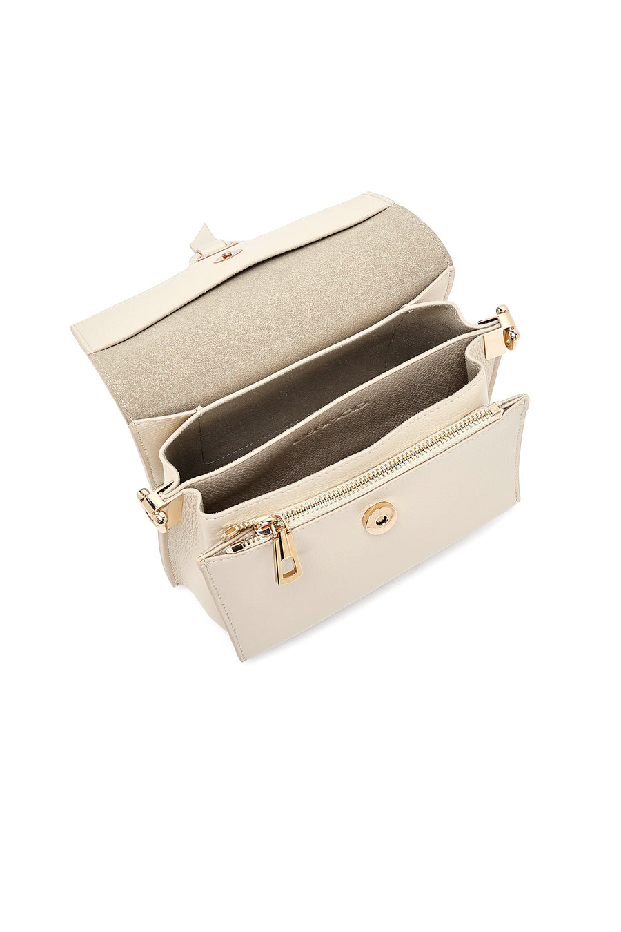 Woman Cream Long Strap Leather Mini Crossbody Bag