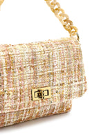 Women's Pink Long Strapped Patterned Fabric Crossbody Bag | Derimod