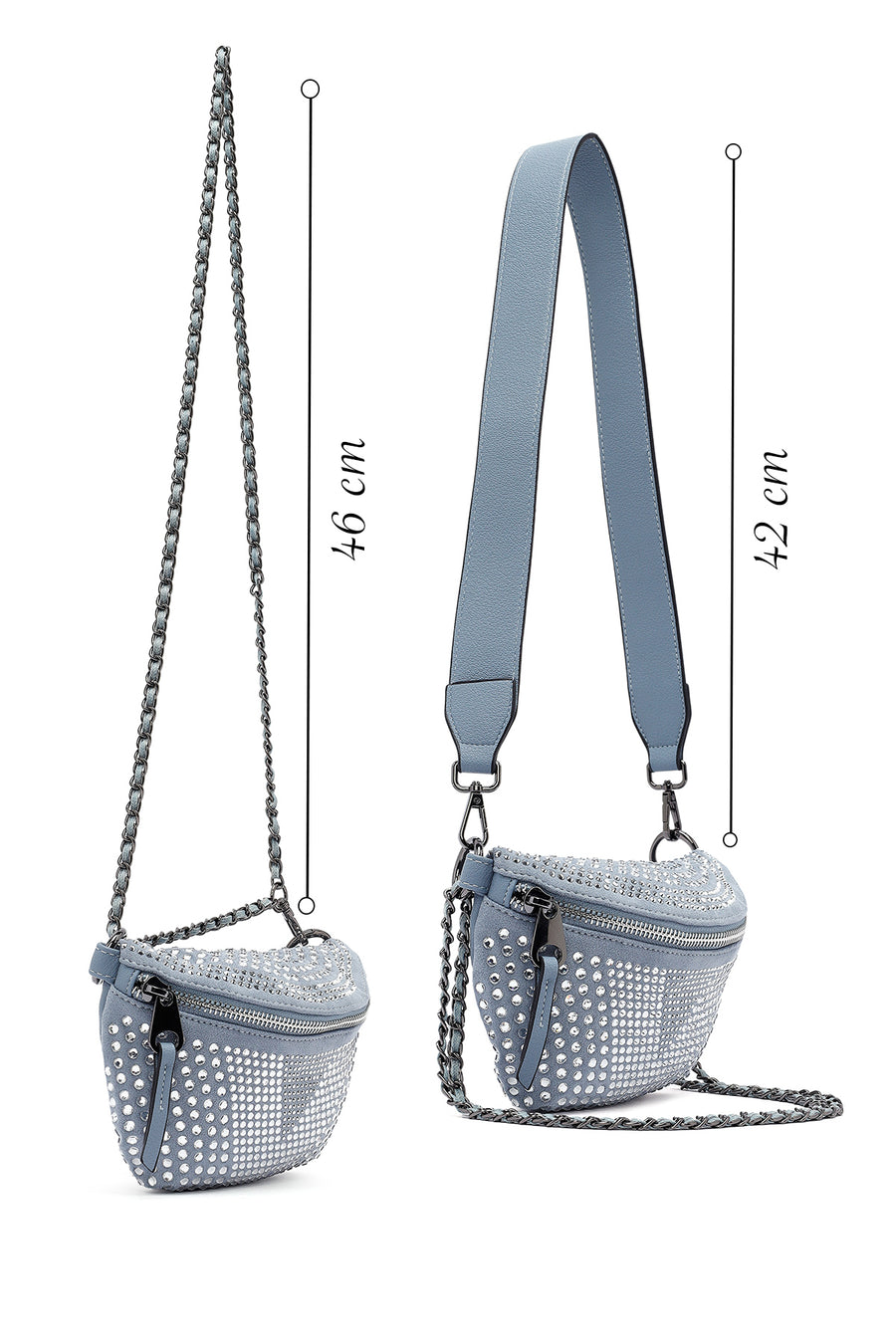 Women's Blue Long Strap Stone Crossbody Bag