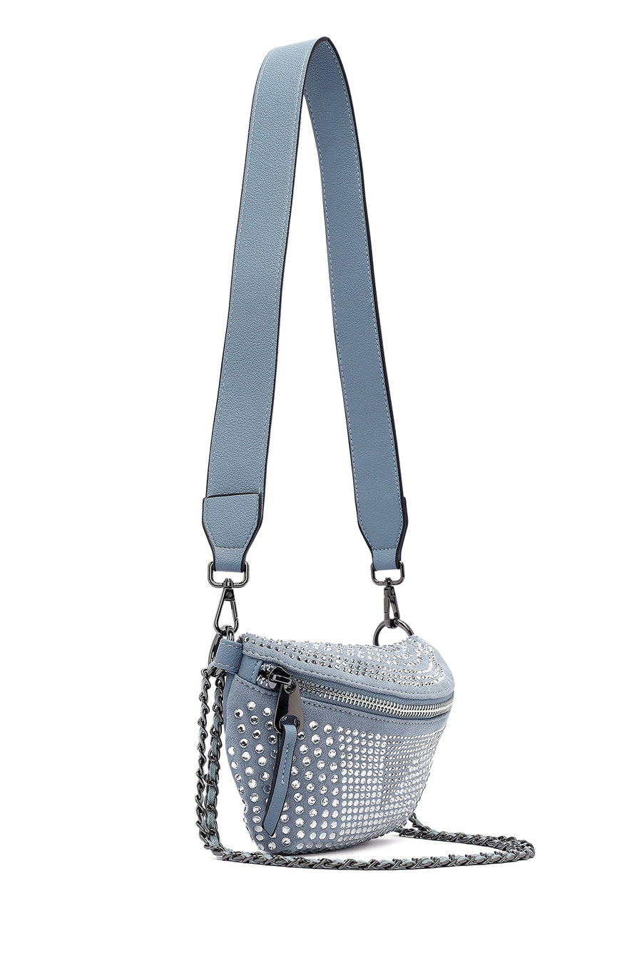 Women's Blue Long Strap Stone Crossbody Bag