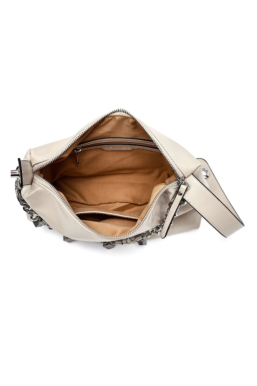 Women's Beige Long Strap Chain Detailed Shoulder Bag