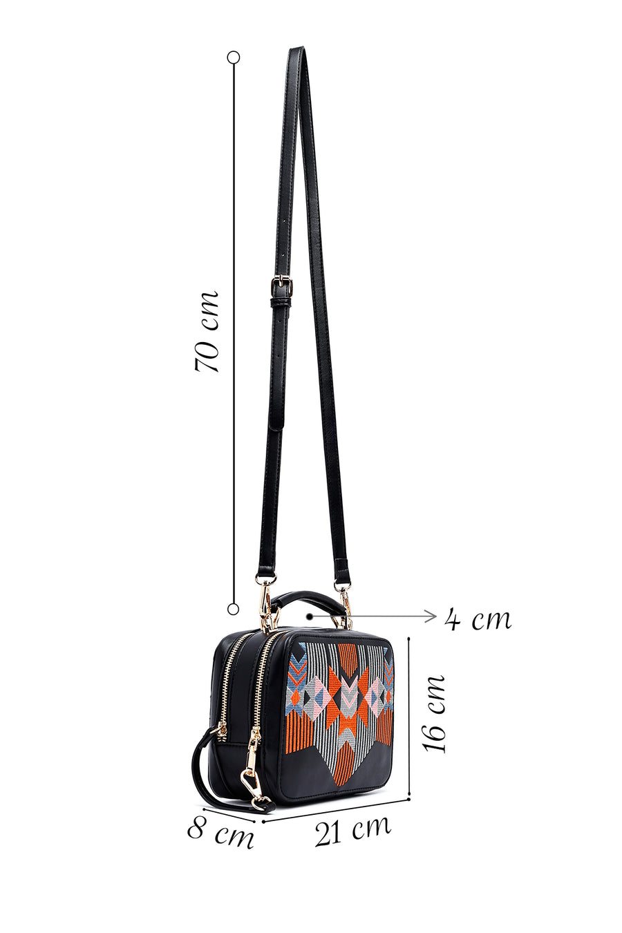 Women's Black Printed Long Strap Crossbody Bag