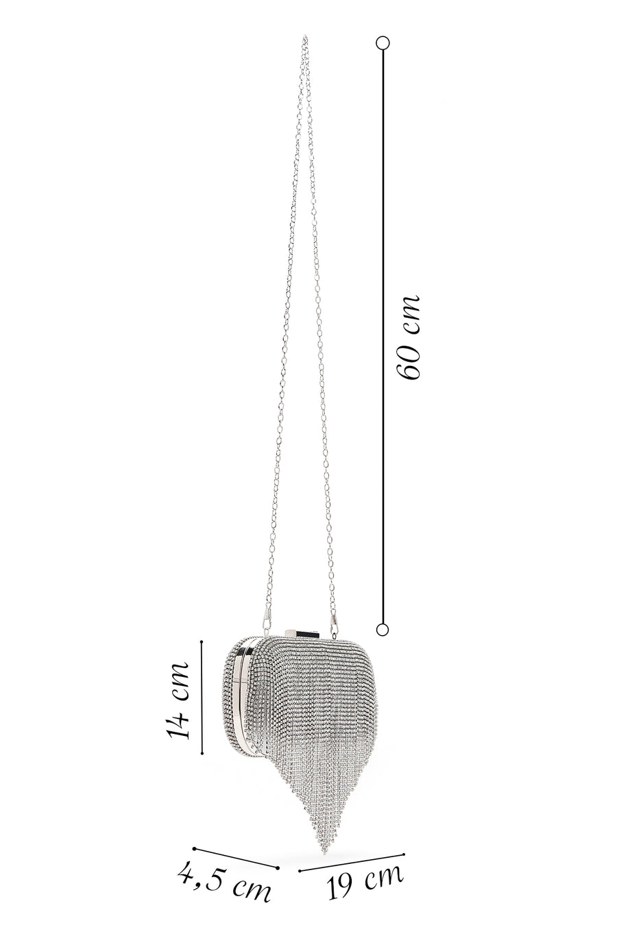 Women's Silver Long Chain Strap Stone Evening Mini Clutch Bag