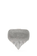Women's Silver Long Chain Strap Stone Evening Mini Clutch Bag | Derimod