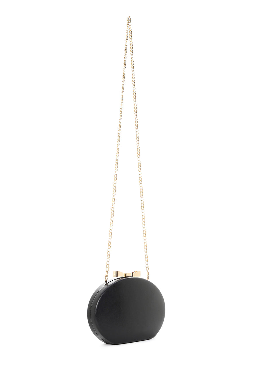 Woman Black Long Strap Mini Clutch Evening Bag