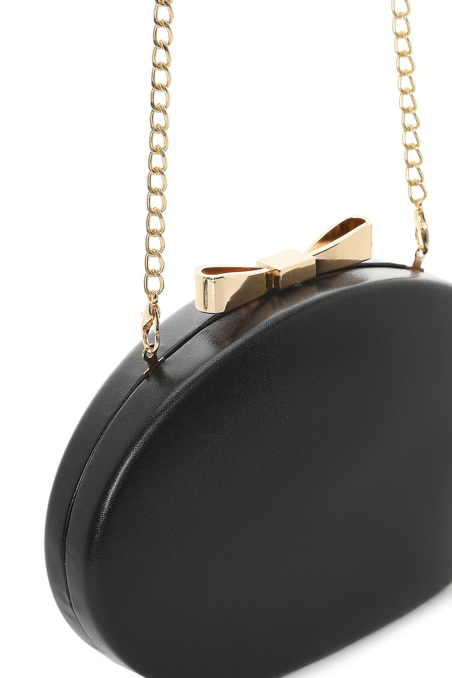 Woman Black Long Strap Mini Clutch Evening Bag