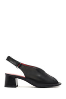 Women's Black Ankle Strap Low Heeled Leather Sandals | Derimod