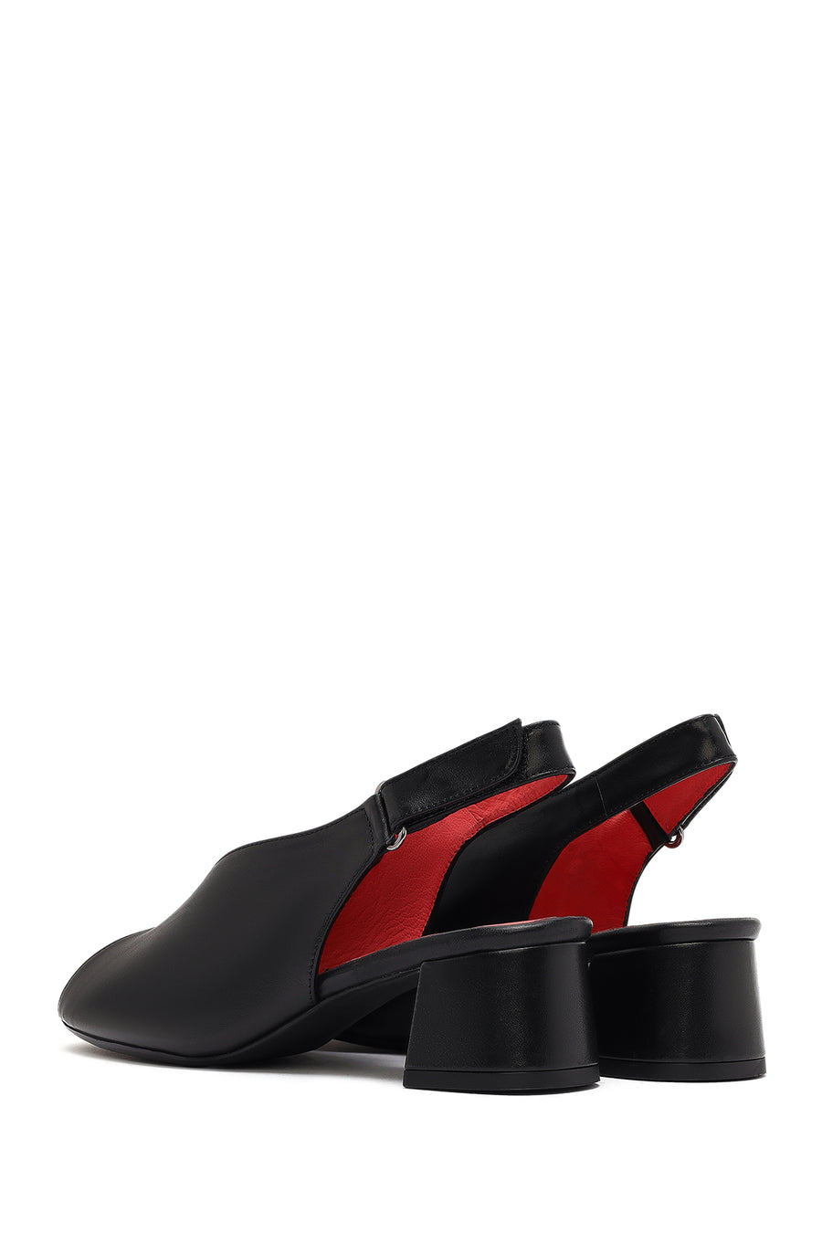 Women's Black Ankle Strap Low Heeled Leather Sandals