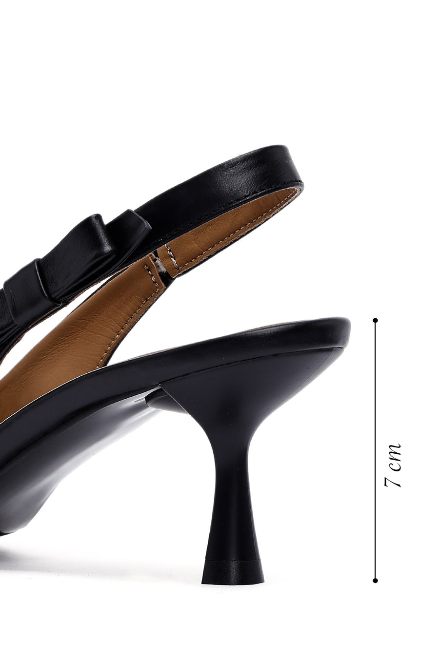 Women's Black Open Back Thin Heeled Leather Shoes