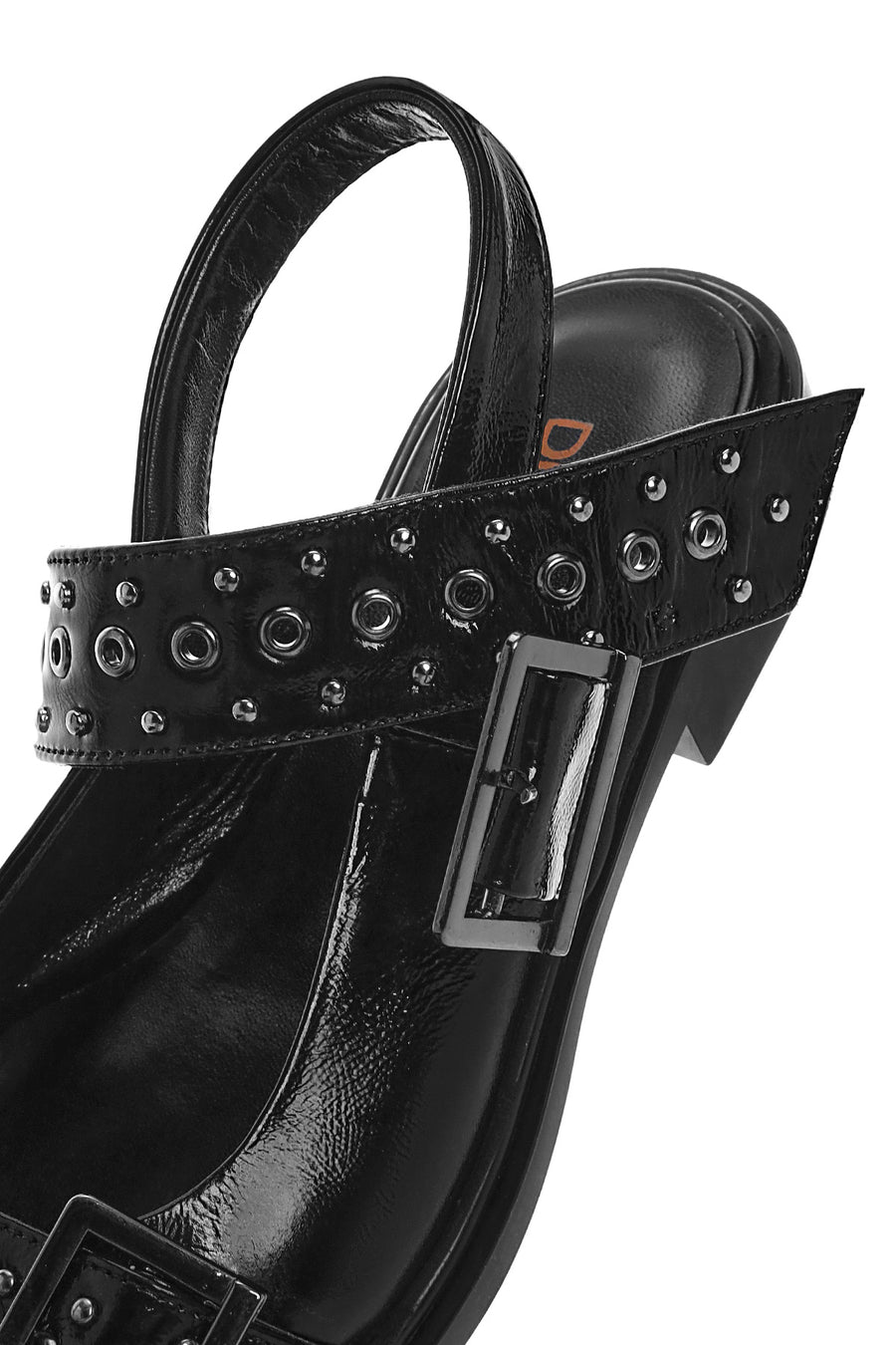 Women's Black Open Back Buckled Patent Leather Ballerinas