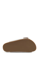 Women's Gray Double Buckled Suede Leather Slippers | Derimod