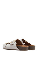 Women's Gray Double Buckled Suede Leather Slippers | Derimod