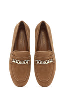 Women's Tan Buckled Suede Leather Loafer | Derimod