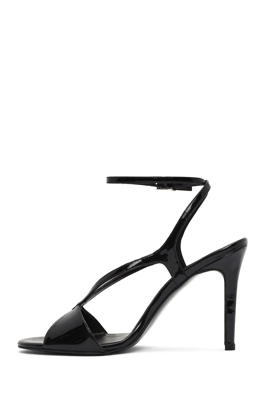 Women's Black Ankle Strap High Thin Heel Leather Sandals
