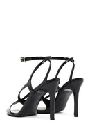 Women's Black Ankle Strap High Thin Heel Leather Sandals | Derimod