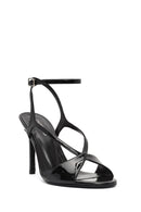 Women's Black Ankle Strap High Thin Heel Leather Sandals | Derimod