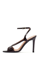 Women's Burgundy Ankle Strap High Thin Heel Leather Sandals | Derimod