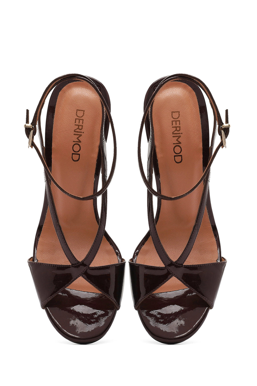Women's Burgundy Ankle Strap High Thin Heel Leather Sandals