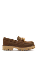 Women's Brown Buckled Thick Soled Suede Leather Masculine Loafer | Derimod