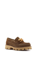 Women's Brown Buckled Thick Soled Suede Leather Masculine Loafer | Derimod