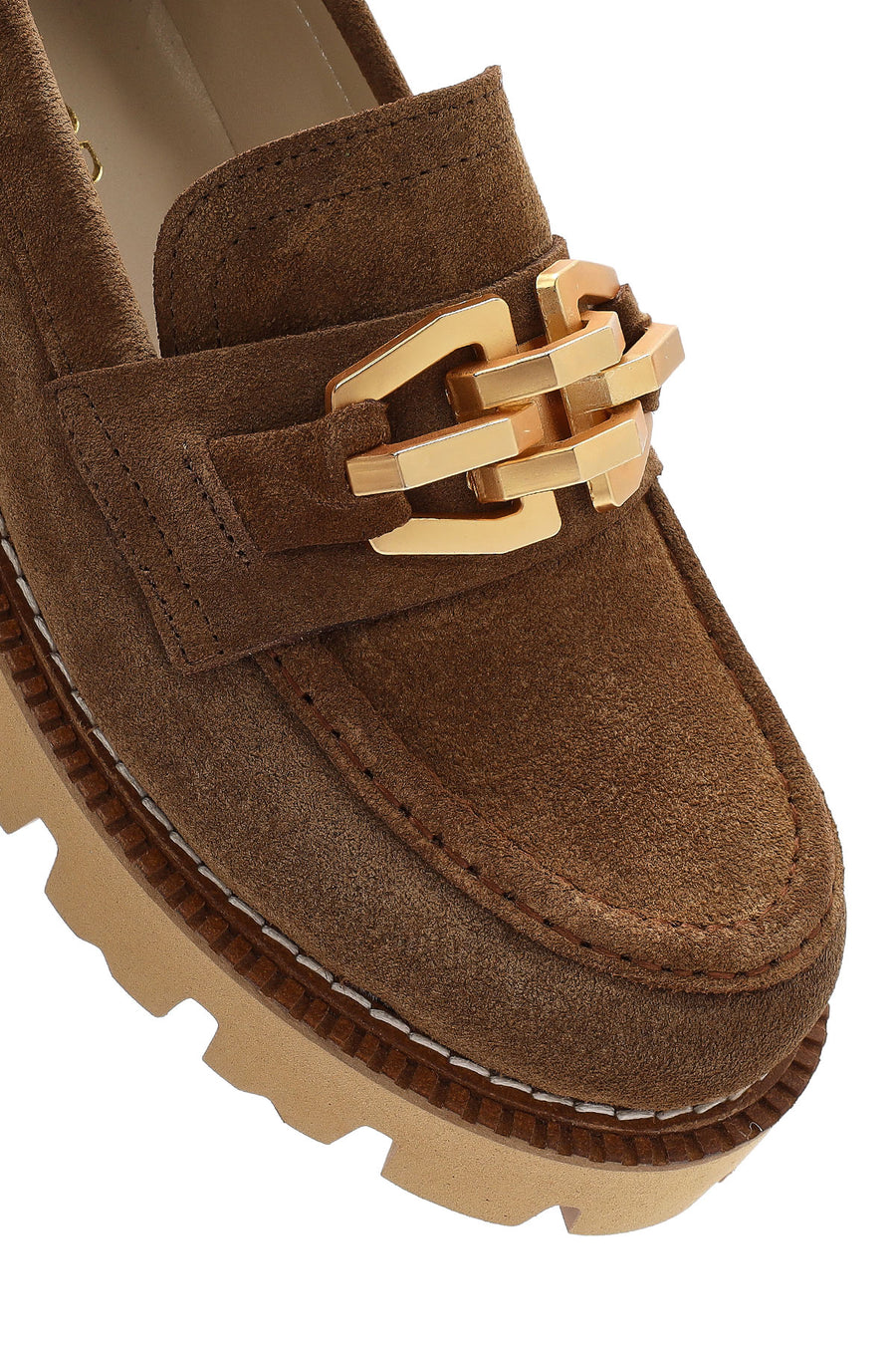Women's Brown Buckled Thick Soled Suede Leather Masculine Loafer