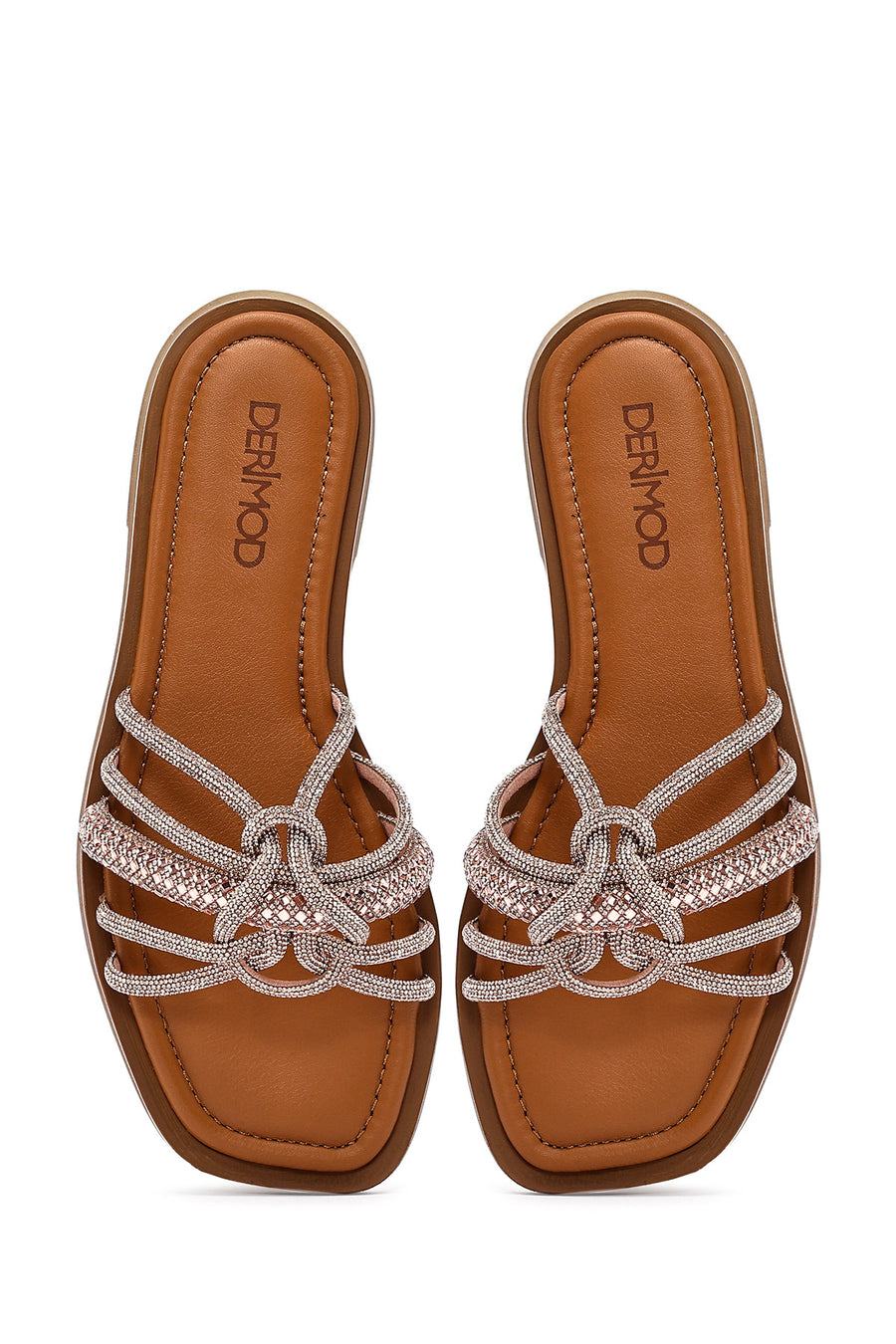 Women's Pink Stoned Leather Slippers