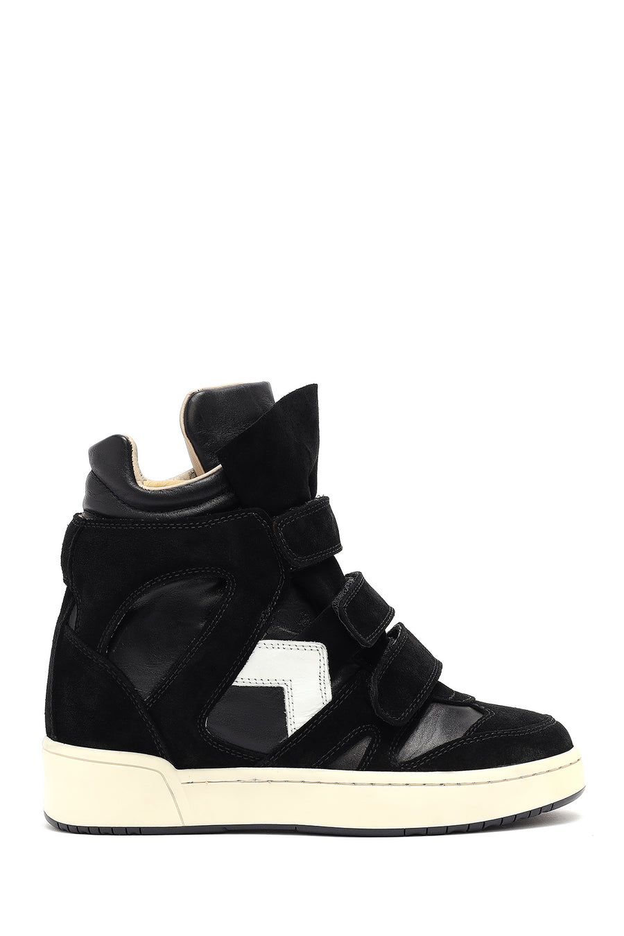 Women's Black Strappy Wedge Heel Leather Sneakers 25SFD183014 | Derimod
