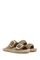 Women's Brown Buckled Suede Leather Espadrille Slippers | Derimod