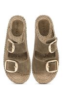 Women's Brown Buckled Suede Leather Espadrille Slippers | Derimod