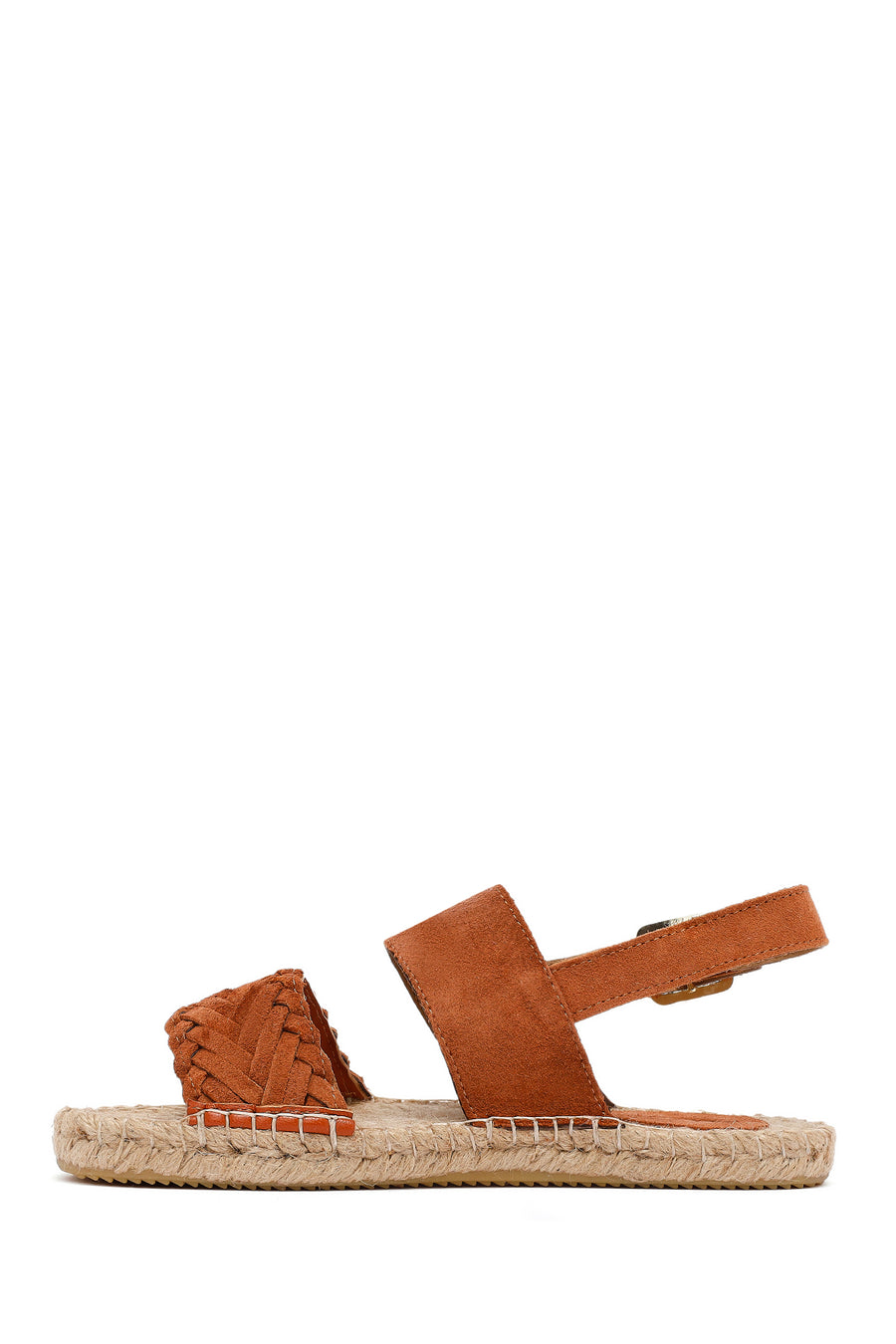 Woman Orange Woven Detail Suede Leather Espadrille Sandal