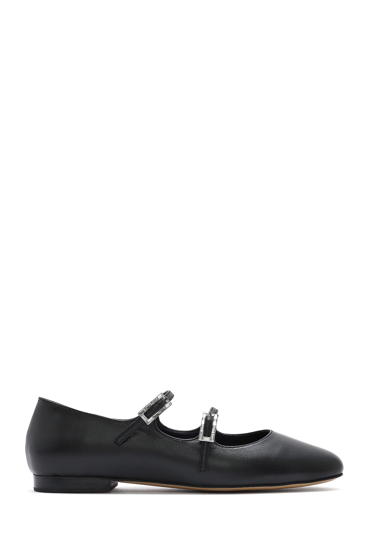 Women's Black Double Buckled Leather Ballerinas 25SFD230418 | Derimod