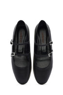 Women's Black Double Buckled Leather Ballerinas | Derimod