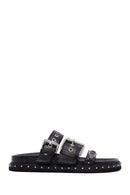 Woman Black Buckle Leather Slipper | Derimod
