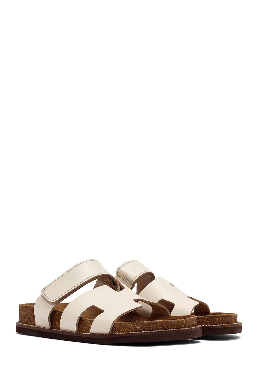 Women's White Strappy Leather Slippers