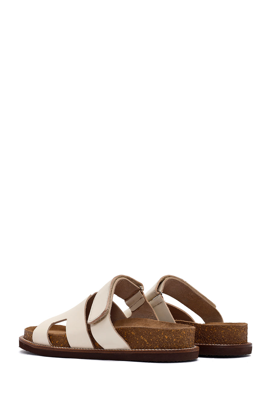 Women's White Strappy Leather Slippers