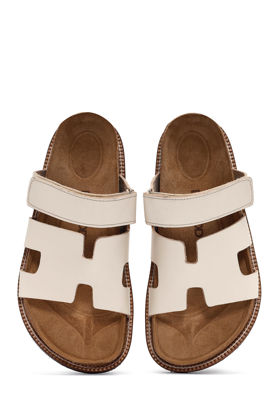 Women's White Strappy Leather Slippers