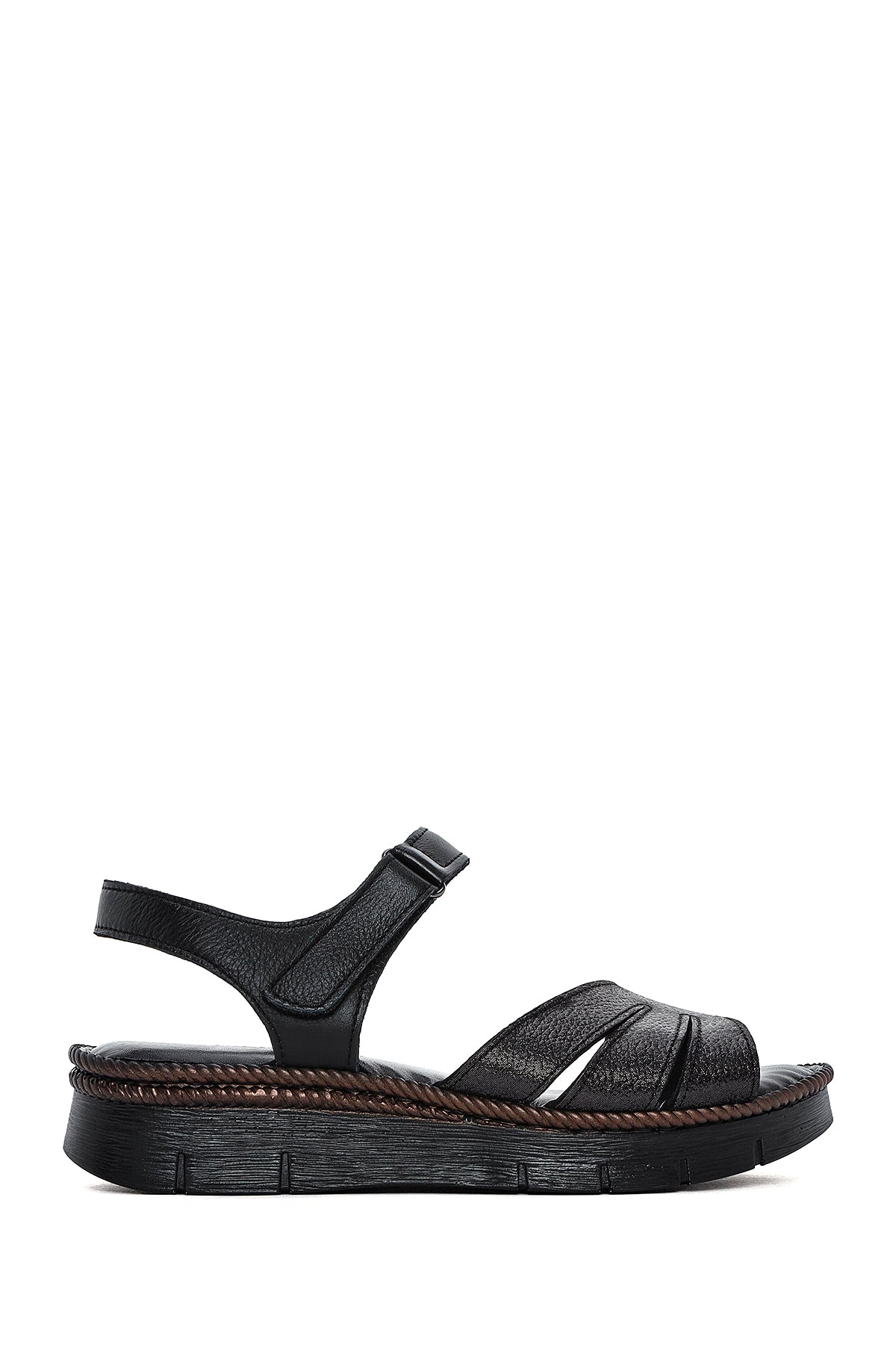 Women's Black Strappy Leather Comfort Sandals 25SFD321114 | Derimod