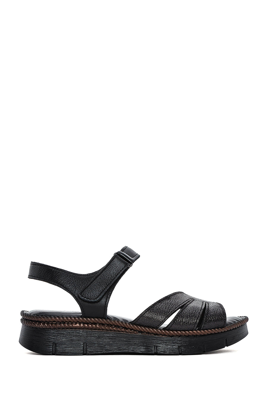 Kadın Siyah Bantlı Deri Comfort Sandalet 25SFD321114 | Derimod